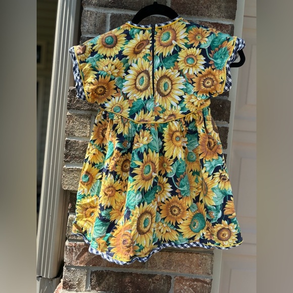 Vintage 90s Rare Editions Sunflower Gingham trim Dress – Girls 6X - Picture 3 of 7